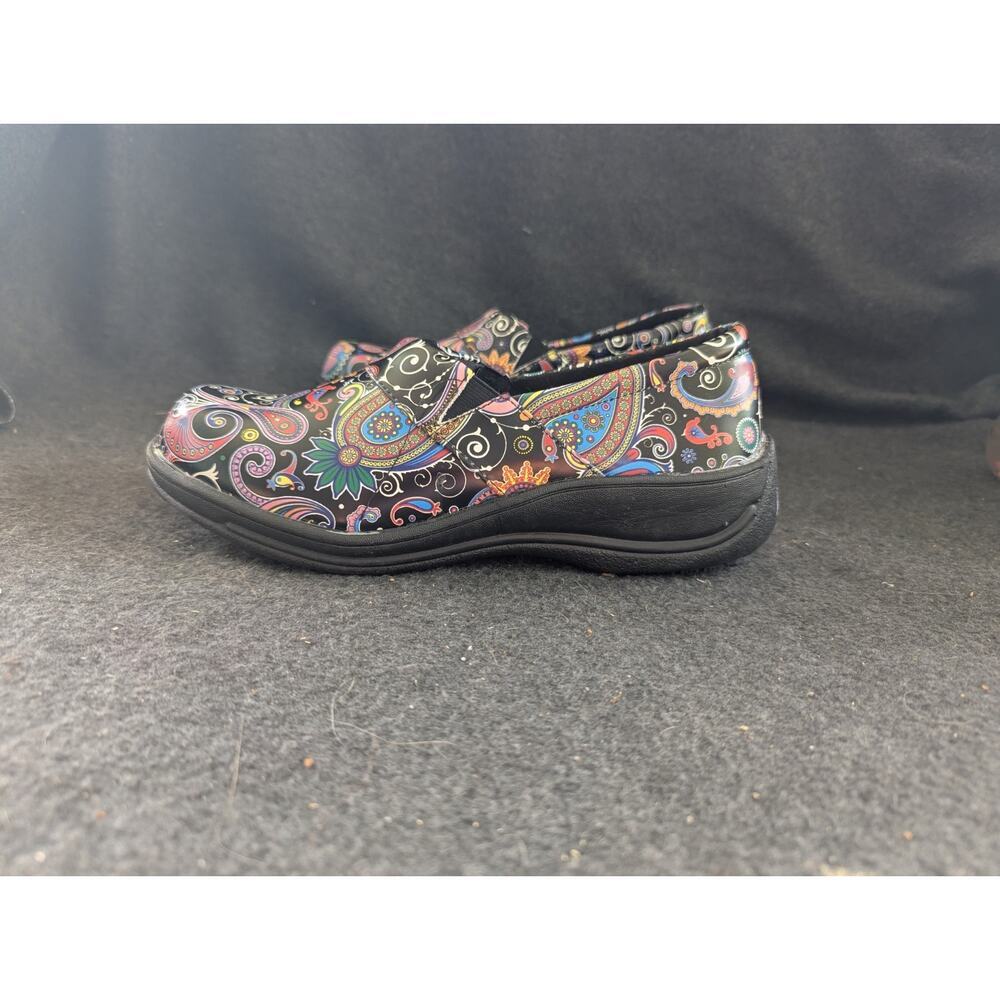 Laforst Rachel Womens Slip Resistant Work Clog Paisley Print Leather US Size 8.5